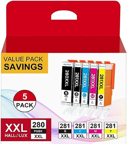 PGI-280XXL CLI-281XXL for Canon 280 281 Ink Cartridges Compatible with Canon TR8520 TS9120 TR8620 TR7520 TS8220 TS6120 TR8600 TR8500 TR8622 (PGBK, Black, Cyan, Magenta, Yellow,5 Color Value Pack)