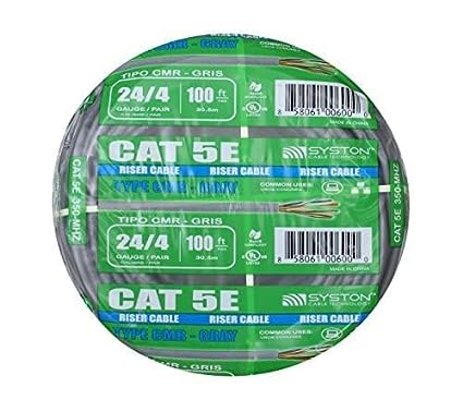 Syston Cable Technology Cat 5e Ethernet Internet Cable - 100 FT?350MHz 24AWG Solid Bare Copper Wire Outdoor/Indoor Suit, No Ends 10 Ft to 1000 Ft Available, Heat Resistant Riser Rated - CMR