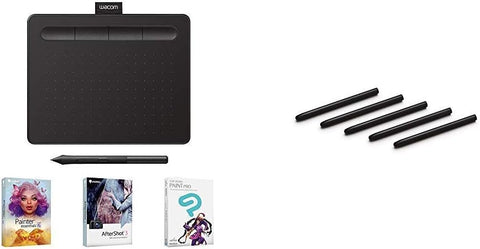 Wacom Intuos Graphics Drawing Tablet with 3 Bonus Software Included, 7.9"x 6.3", Black (CTL4100) & ACK20001 Standard Nibs