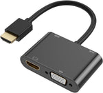 HDMI to VGA HDMI Adapter, Dual Display 4k HDMI to VGA HDMI Splitter Converter with Charging Cable and 3.5mm Audio Cable for Monitor, PC, Laptop, Ultrabook, Raspberry Pi, Chromebook and More