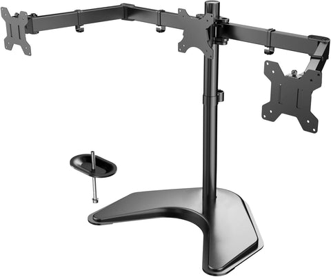 HUANUO Triple Monitor Stand - for 13-24 Inches 3 Monitor Desk Mount, Heavy-Duty Free Standing Fully Adjustable Arm, Each Arm Holds up to 22lbs