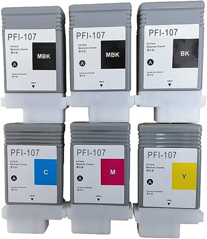 INK+ YOUEXPERT PFI-107 6Pcs Cartridges Replacement for Canon PFI-107, Work with ImagePROGRAF IPF670 IPF680 IPF685 IPF770 IPF780 IPF785 ( 2MBK,1BK,1C,1M,1Y)