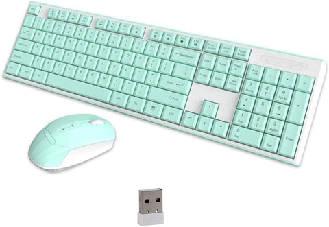 Wireless Keyboard Mouse Combo,2.4G USB Cordless Cute Lightweight Mute Chocolate Keyboard and Optical 800-1200-1600DPI Adjustable Mouse Set Office Game Home Use for Notebook Laptop Computer (Green)