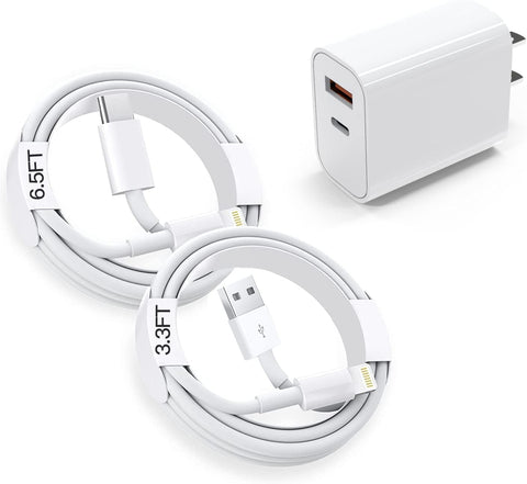 iPhone 14 13 12 Fast Charger?Apple MFi Certified? 20W 2-Port USB C Wall Charger Block with 3FT&6FT Fast Charging Lightning Cable Compatible with iPhone 14/13/12/11 Pro Max, Mini, 14 Plus,Pro/XR/iPad