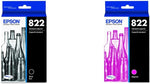 Epson T822 DURABrite Ultra Ink Standard Capacity Black Cartridge (T822120-S) & T822 DURABrite Ultra -Ink Standard Capacity Magenta -Cartridge (T822320-S) for Select Workforce Pro Printers