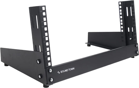 Sound Town 4U 2-Post Desktop Open-Frame Rack, for Audio/Video, Network Switches, Routers, Patch Panels (ST2PF-4LW)