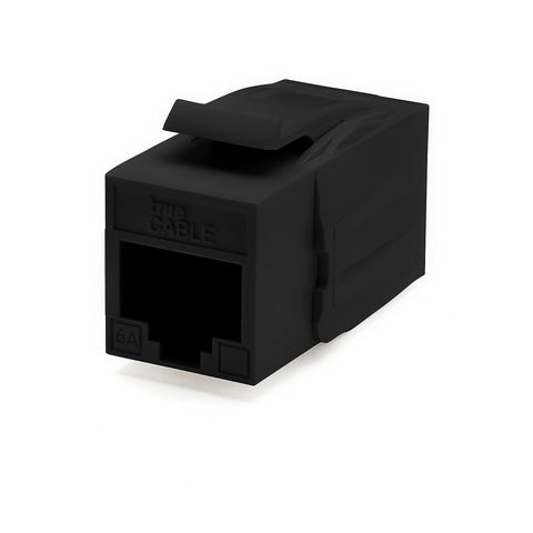 trueCABLE Cat6A Keystone Jack Coupler, Unshielded (UTP), PoE++ (4PPoE), UL Listed, ETL Verified, ANSI/TIA 568-2.D Cat 6A Performance Compliant, Female to Female RJ45 Couplers, Black, 6 Pack