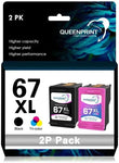 for hp 67 Ink cartridges XL QUEENPRINT for hp67 Ink Cartridge 67XL 67 XL Black/Color Combo Pack for Envy 6055e 6055 6052 6075 Envy Pro 6455e 6455 6475 6452 6458 DeskJet 4155 2755e 2755 4052