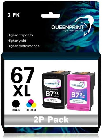 for hp 67 Ink cartridges XL QUEENPRINT for hp67 Ink Cartridge 67XL 67 XL Black/Color Combo Pack for Envy 6055e 6055 6052 6075 Envy Pro 6455e 6455 6475 6452 6458 DeskJet 4155 2755e 2755 4052