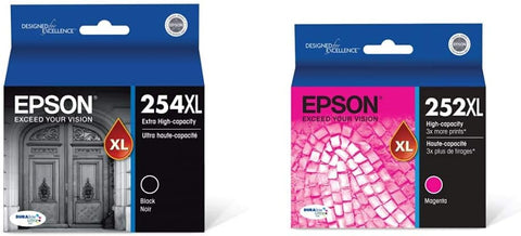 Epson DURABrite Ultra 254XL Extra High-Capacity -Ink -Cartridge, Black (T254XL120) & EPSON T252 DURABrite Ultra Ink High Capacity Magenta Cartridge (T252XL320-S) for select WorkForce Printers