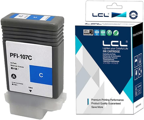 LCL Compatible Ink Cartridge Replacement for Canon PFI107 PFI-107 PFI107C PFI-107C 6706B001 Image Prograf iPF670 IPF 670 MFP L 24 IPF 670 Series iPF770 IPF 770 L 36 IPF 770 M 40 IPF 770 (1-Pack Cyan)