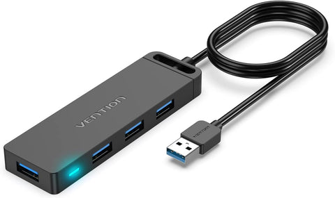 VENTION USB 3.0 Hub, 4 Ports USB Hub Ultra-Slim Data USB Hub 3FT Extended Cable [Charging Supported], Compatible with MacBook, Laptop, Surface Pro, PS4, PC, Flash Drive, Mobile HDD (1m/3ft)