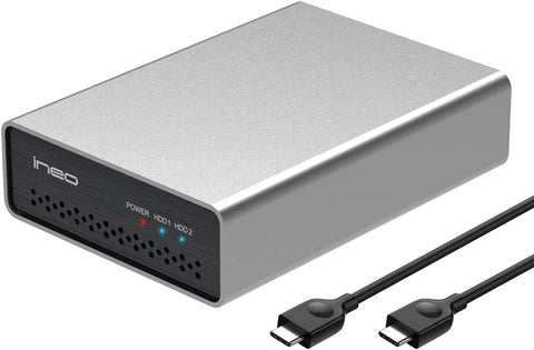 ineo USB 3.1 Gen 2 Type C Dual Bay 2.5” SATA RAID Hard Drive Enclosure [C2570 RAID]