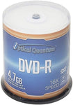 Optical Quantum DVD-R 4.7GB 16X White Inkjet Printable Hub Printable - 100pk Cake Box (FFP), 100 discs