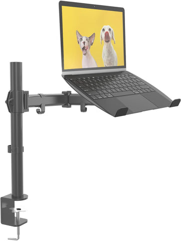 JOY worker Single Monitor Laptop Mount, Adjustable Monitor Desk Mount with VESA Laptop Tray Stand up to 15.6 Inch, 75x75/100x100 VESA for 13-32 Inch Monitor, 17.6lbs Weight Capacity, Black