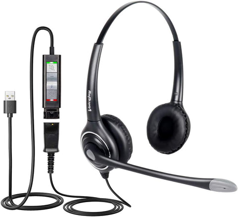 VoiceJoy HD263 USB Headset with Quick Disconnect Adapter Computer Headset with Microphone Noise Cancelling, PC Headset Wired Headphones, Business Headset for Skype, Webinar