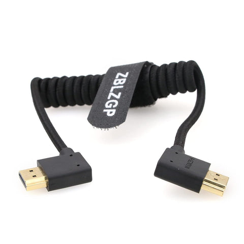 ZBLZGP 8K HDMI Cable Braided Coiled Right Left Angle Type A HDMI 2.1 for Sony Canon R5 Nikon Blackmagic Pocket Cinema Cameras