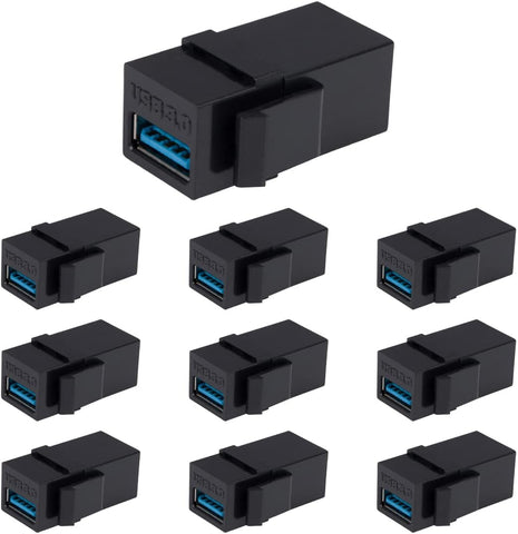 Buyer’s Point USB 3.0 Keystone Jack Inserts Female to Female Adapters Coupler Insert Snap-in Connector Socket Adapter Port for Wall Plate Outlet Panel – Black (10 Pack)