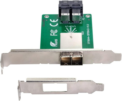 Dual Ports Mini SAS HD SFF-8644 to Internal SAS HD SFF-8643 PCBA Female Adapter with Low Profile Bracket