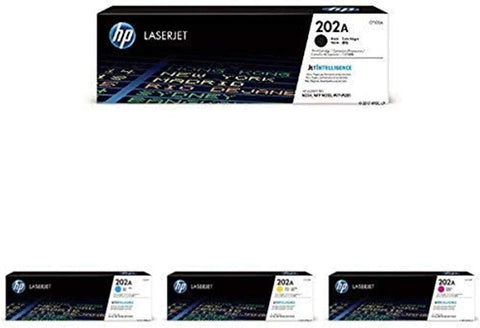 HP 202A | CF500A, CF501A, CF502A, CF503A | Toner Cartridge Bundle | Works with HP LaserJet Pro M254, M281cdw, M281dw | Black, Cyan, Magenta, Yellow