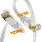 Cat7 6FT Ethernet Cable White-10Gbps Shielded & Ground Wire Internet Network Flat Patch Cord,Ultra Slim Gold-Plated RJ45 Cat 7 LAN Line with Cable-Tie for Router,Xbox,PS5,NAS,Cat6A