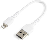 StarTech.com 6 inch (15cm) Durable White USB-A to Lightning Cable - Heavy Duty Rugged Aramid Fiber USB Type A to Lightning Charger/Sync Power Cord - Apple MFi Certified iPad/iPhone 12 (RUSBLTMM15CMW)