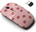 2.4G Wireless Mouse with Cute Pattern Design for All Laptops and Desktops with Nano Receiver - Strawberry Repeating