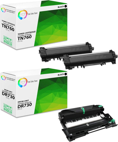 TCT Premium Compatible Toner Cartridge and Drum Unit Replacement for Brother TN760 DR730 Works with Brother HL-L2350DW L2370DW, DCP-L2550DW, MFC-L2710DW L2730DW Printers (2 TN-760, 1 DR-730) - 3 Pack