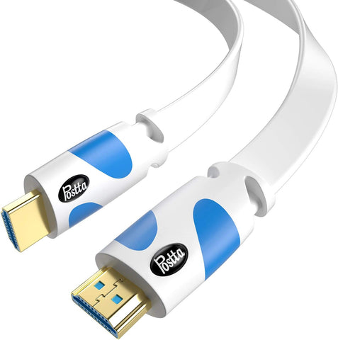 Postta Flat HDMI Cable 30 Feet 4K HDMI2.0 Cable Support 4K(2160P),3D,1080P,Ethernet,Audio Return(White-Pale Blue)