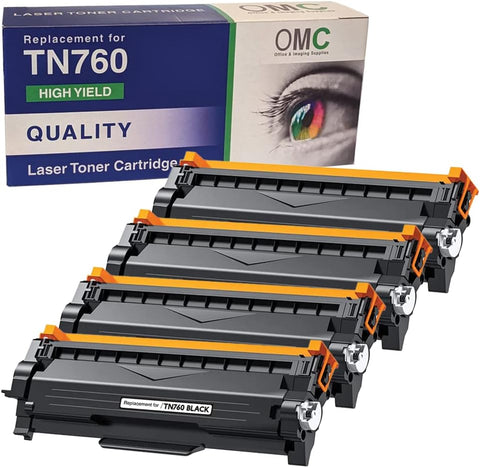 OMC Compatible Toner Cartridge Replacement for Brother TN760 TN-760 TN730 TN-730 for Use with HL-L2325DW HL-L2390DW MFC-L2710DW MFC-L2750DW MFC-L2717DW DCP-L2550DW (4 Pack)