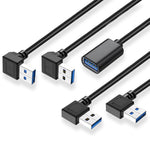 Jadebones 90 Degree USB 3.0 Extension Cable (4 Pack), Vertical Up and Down Angle, Horizontal Left and Right Angle USB Male to Female Extender Cord (Black, 30CM)