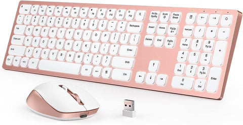 Wireless Keyboard and Mouse Combo with Backlit, Seenda Illuminated Rechargeable Full-Size Keyboard and Mouse for Windows Computer Laptop Desktop (Rose Gold)