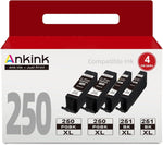 Ankink Compatible Canon PGI 250XL CLI 251XL Ink Cartridge use with PIXMA MX922 MX920 IP7220 MG5520 MG5420 IX6820 IP8720 MG7520 MG7120 MG6320 Printer 250 251 XL Black Combo Pack(2 PGBK,2 Black) pgi250