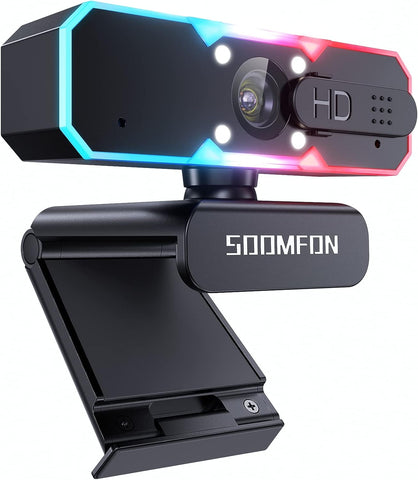 SOOMFON Gaming Webcam, 1080P 60FPS USB Streaming Web Camera with Adjustable Light, AutoFocus, Privacy Cover, Dual Noise-Cancelling Mics for Live Streaming, Video Conferencing, Teaching and More