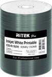 100 Pack Ritek Pro (Professional Grade) CD-R 52X 700MB White Inkjet Hub Printable Blank Media Recordable Disc