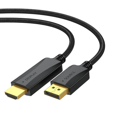 4K DisplayPort to HDMI Cable 6 ft, 4K DP (Display Port) to HDMI Adapter Cord 6ft Braided Male to Male Supports Video and Audio (4k, 2160P, 1440P, 1080P)-NOT Bidirectional