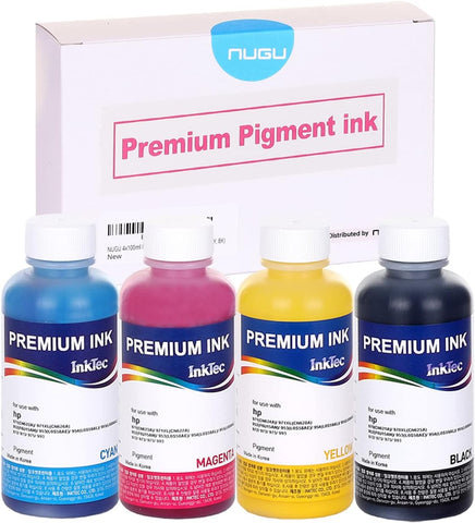 NUGU 4x100ml Refill Ink, Premium Pigment Inks Made by in Korea, for HP 970 971 711 903 952 953 954 955 972 973 975 993 Inkjet Printer for Refillable CISS System.(Not Sublimation Ink) 4 Color