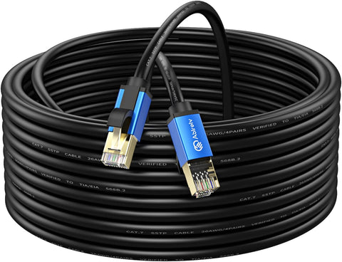 Abireiv Cat7 Ethernet Cable 200ft, Cat7 Outdoor Cable Triple Shielding SSTP 10Gbps 600MHz Ethernet Patch Cable for Modem Router LAN RJ45, UV/Water Proof, Direct Burial, PE Jacket