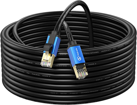 Abireiv Cat7 Ethernet Cable 50ft, Cat7 Outdoor Cable Triple Shielding SSTP 10Gbps 600MHz Ethernet Patch Cable for Modem Router LAN RJ45, UV/Water Proof, Direct Burial, PE Jacket