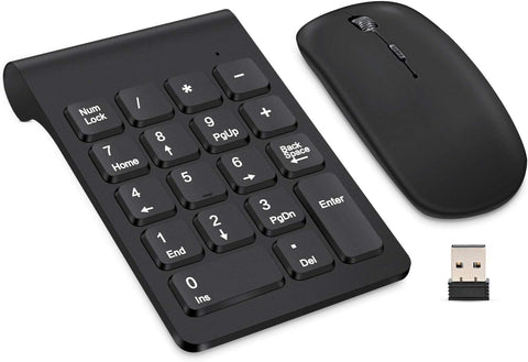 Wireless Numeric Keypad, TRELC Mini 2.4G 18 Keys Number Pad, Portable Silent Financial Accounting Numeric Keypad Keyboard Extensions with Wireless Mouse for Laptop, PC, Desktop, Notebook(Black)