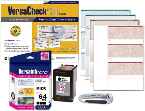 VersaCheck 64 MICR Black Printer Conversion Kit - The Easy Way to Convert Any Printer Using HP 64 Black Ink cartridges into a Bank Compliant MICR Printing Solution