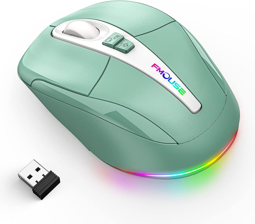 FMOUSE Computer Mouse Wireless, Silent Mouse with RGB Lights Dual Mode –  MyKiron