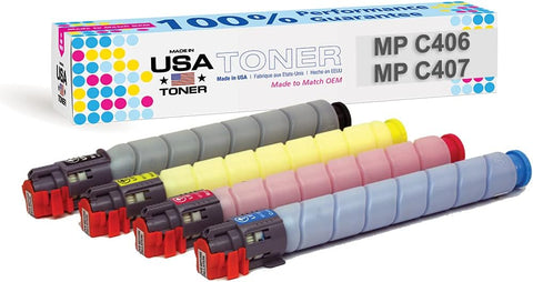 MADE IN USA TONER Compatible Replacement for Ricoh MP C306, C307, C406, C407 High Yield (Black, Cyan, Yellow, Magenta, 4 Pack)