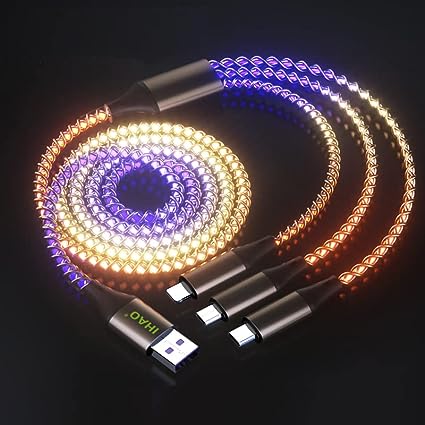 IHAO 3 in 1 Multi Connectors Charger Cable Micro USB/USB Type C PD Fast Charging Cord Visible RGB Current Flowing Compatible with All Kinds of Cell Phones and Other Electric Products-RGB 39 inch