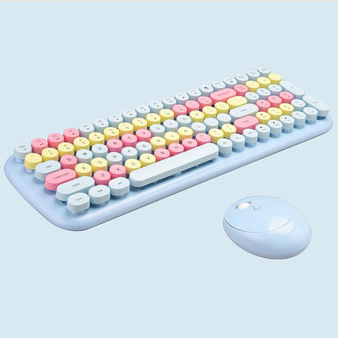 2.4G USB Wireless Keyboard and Mouse Combo, Multi-Color Typewriter Style Round Keycap, Cute Candy Colors, Compatible with Notebook,Desktop,Mac,Win XP/7/8/10 (100 Keys,Light Blue)