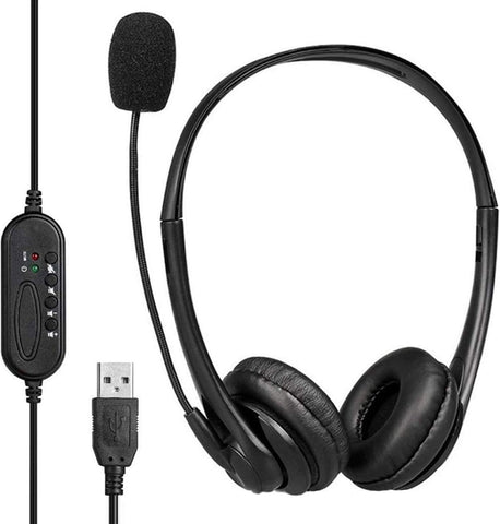 USB Headset with Microphone for PC Computer, Laptop, Zoom, Skype, Video Conference Calls, Call Center Lightweight Headphones with mic Boom