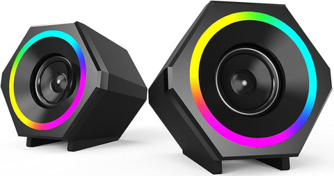 NJSJ Computer Speakers, 2.0 Wired Desktop Speakers with Cycle RGB Lights 3.5mm Aux-in Stereo Speaker for PC, Laptop, Cellphone, Projector, Monitor, Game Machine, TV