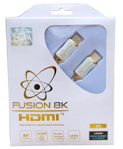 Fusion8K White HDR HDMI 2.1 Cable Supports 8K @60Hz and 4K @120Hz Compatible with Dolby Vision and All TVs, BluRay, Xbox Series X, PS5 (3 Feet)