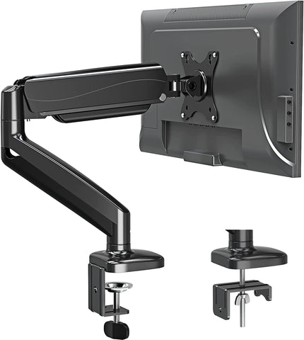 MOUNTUP Single Monitor Mount Stand, Fully Adjustable Monitor Arm with Gas Spring, Monitor Desk Mount for 17-32 Inch, 4.4-17.6lbs Computer Screen with C Clamp, Grommet Base, Black, MU0004A