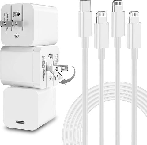 iPhone Charger Fast Charging,3 Pack [Apple Certified] USB C Wall Charger Block Foldable Plug with 3ft/6ft/10ft Multiple Length USB C to Lightning Cable for iPhone 14 13 12 11 Pro Max/XS